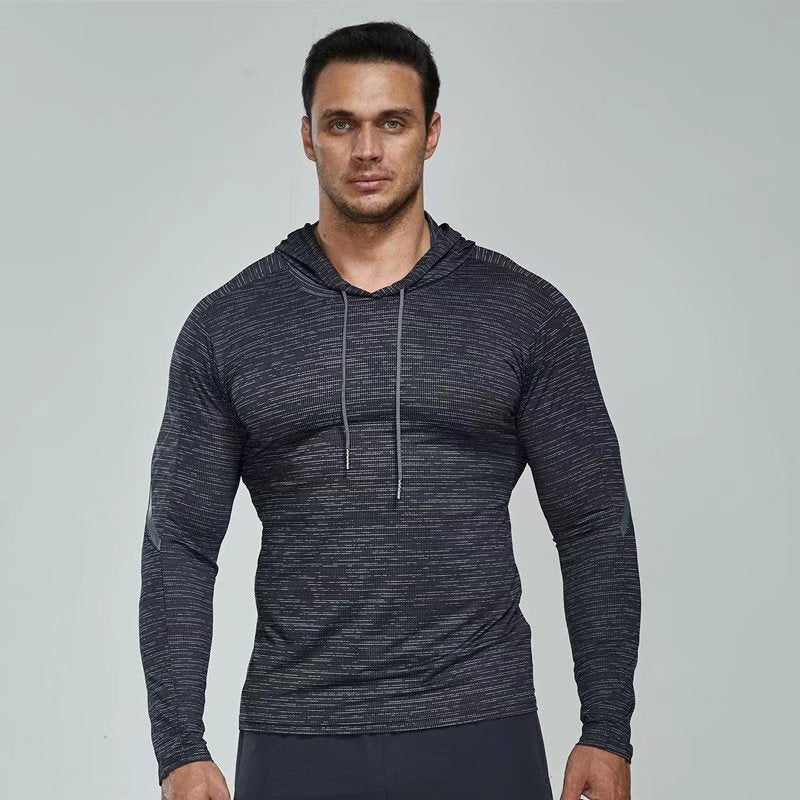 Men's Running Long Sleeved T-shirt Hooded Fitness Suit