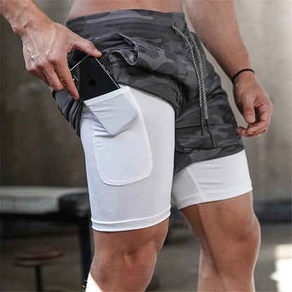 Running Shorts Men 2 In 1 Double-deck Quick Dry GYM Sport Shorts Fitness Jogging Workout Shorts Men Sports Short Pants