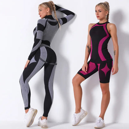 Women 2pcs Seamless Set Sport Suit Gymwear Workout Clothes Long Sleeve Gym Top High Waist Leggings Fitness Women Sets